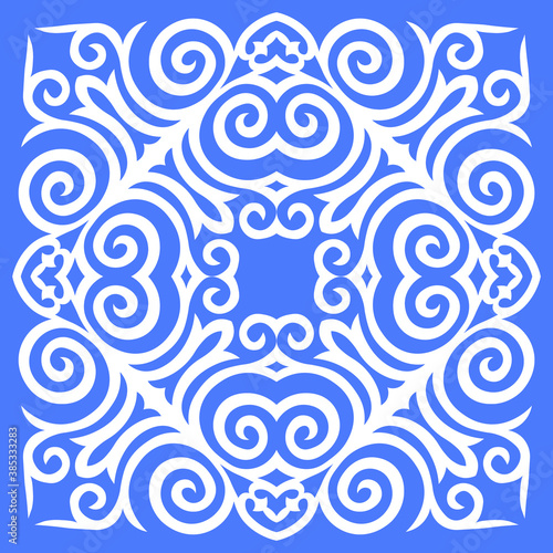 Decorative square Pattern, workpiece for your design. Ornamental elements and motifs of Kazakh, Kyrgyz, Uzbek, national Asian decor for tile, pilow, textile and print design. Vector.