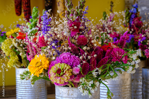 Bouquets of fall flowers at a Farmer's market