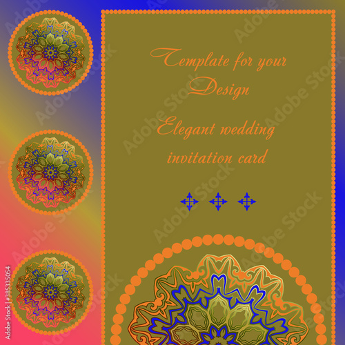 Design wedding invitation card with  mandala. Template for your design wihs mandala for packing, banner, flyer and print design. Workpiece for your design.	