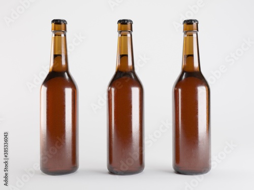 Three Beer Bottles Mockup 3D Illustration