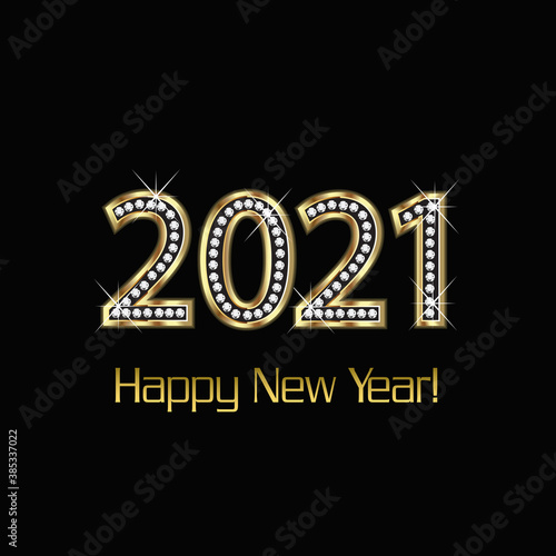 2021 Happy new year gold and diamonds background vector image

