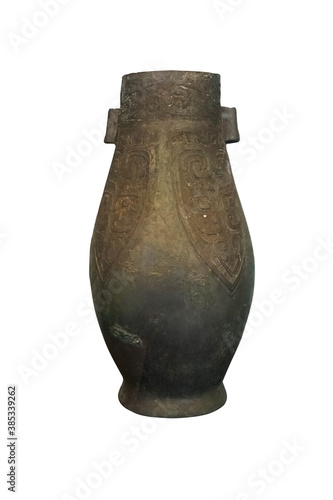 Wine vessel, ancient chinese utensil . Ancient Chinese appliances isolated on white background with clipping path.