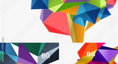 Set of 3d low poly shape geometric abstract backgrounds. Vector illustrations for covers  banners  flyers and posters and other templates