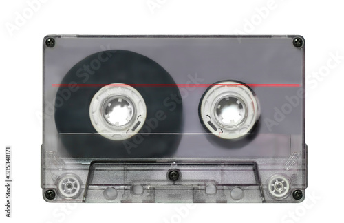 Transparent audio cassette tape isolated on white