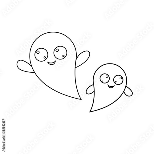 Two vector ghosts in cartoon style. Halloween characters for coloring. Silhouette of two ghosts with big eyes photo