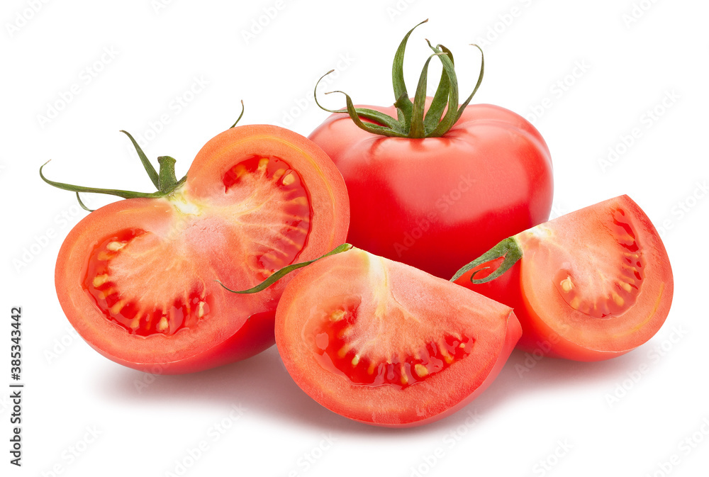 sliced pink tomato path isolated on white sliced pink tomato path isolated on white