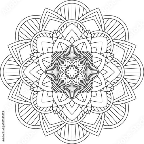 Easy Mandala coloring book simple and basic for beginners, seniors and children. Set of Mehndi flower pattern for Henna drawing and tattoo. Decoration in ethnic oriental, Indian style.