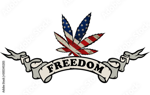 Marijuana leaf with the USA flag colors. Cannabis Tattoo