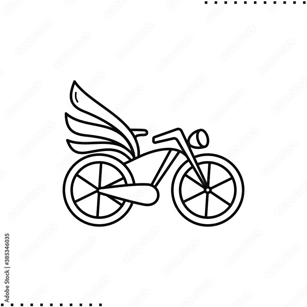 bicycle with wings, wings bike vector icon in outline
