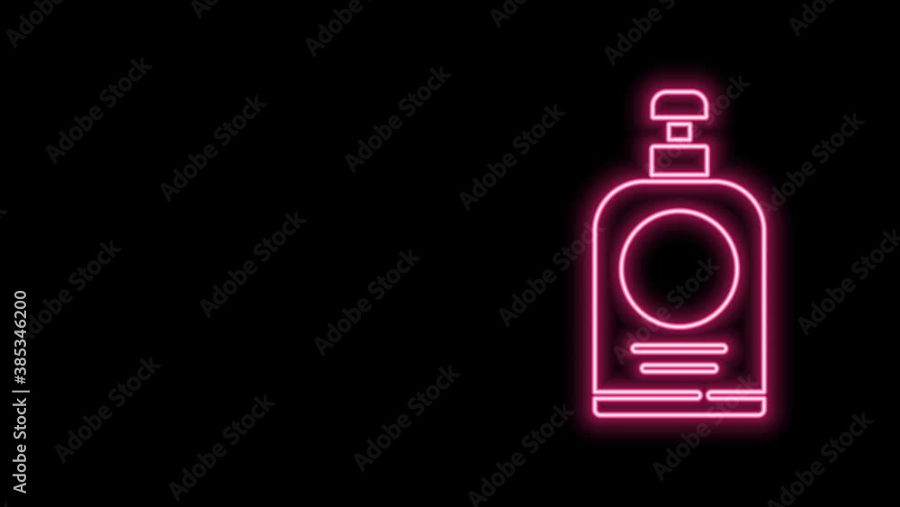 Glowing neon line Hand sanitizer bottle icon isolated on black background. Disinfection concept. Washing gel. Alcohol bottle for hygiene. 4K Video motion graphic animation Glowing neon line Hand sanitizer bottle icon isolated on black background. Disinfection concept. Washing gel. Alcohol bottle for hygiene. 4K Video motion graphic animation