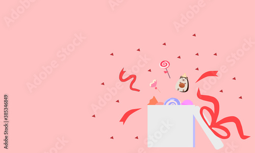 Open gift with candy toys, vector graphics