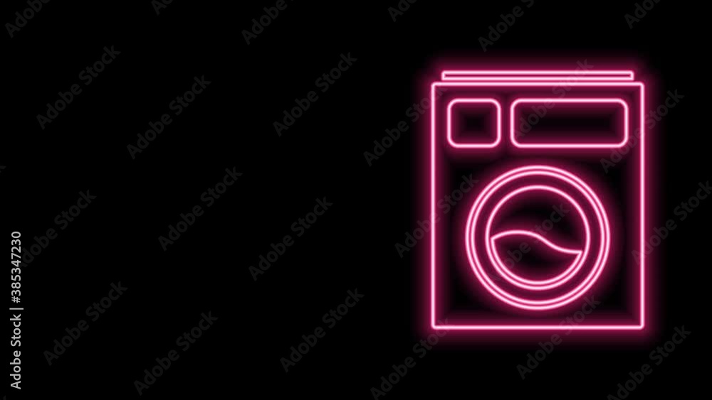 Glowing neon line Washer icon isolated on black background. Washing machine icon. Clothes washer - laundry machine. Home appliance symbol. 4K Video motion graphic animation Glowing neon line Washer icon isolated on black background. Washing machine icon. Clothes washer - laundry machine. Home appliance symbol. 4K Video motion graphic animation