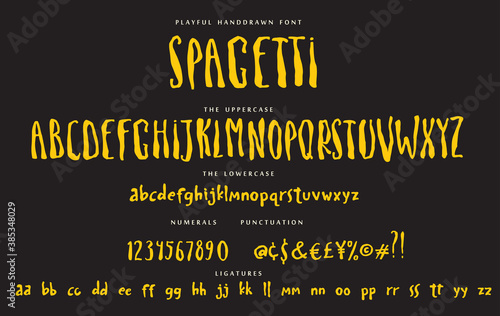 Handwritten script playful font Spagetti vector alphabet set photo