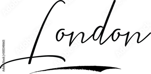 Canvas Print London Cursive Calligraphy Text Black Color Text On White Background