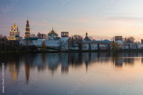 Novodevichy convent in Moscow at twilight in evening