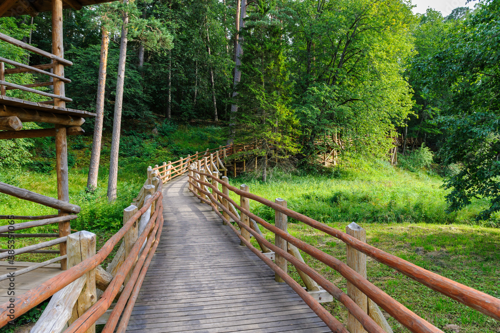 Fototapeta premium Beautiful wooden trail in nature park, Terevete, Latvia