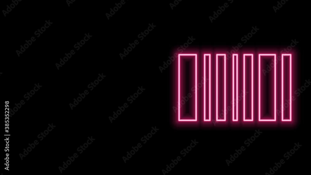 Glowing neon line Barcode icon isolated on black background. 4K Video motion graphic animation Glowing neon line Barcode icon isolated on black background. 4K Video motion graphic animation
