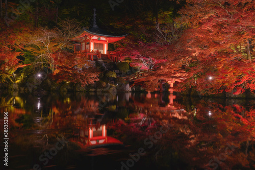 Colorful autumn night, illumination of Daigo-ji temple in Kyoto, Japan