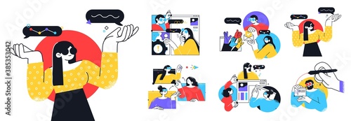 Business Concept illustrations. Collection of scenes with men and women taking part in business activities. Trendy vector style.