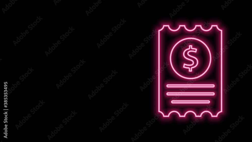 Glowing neon line Paper check and financial check icon isolated on black background. Paper print check, shop receipt or bill. 4K Video motion graphic animation Glowing neon line Paper check and financial check icon isolated on black background. Paper print check, shop receipt or bill. 4K Video motion graphic animation