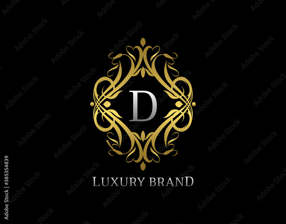 Luxury Gold Monogram D Letter Logo. Classic Golden badge design for Royalty, Letter Stamp, Boutique,  Hotel, Heraldic, Jewelry, Wedding.