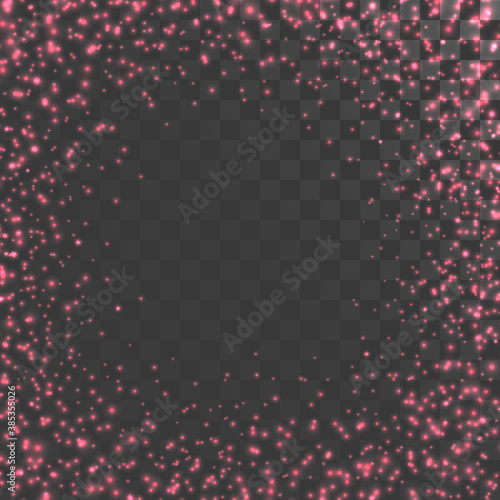 Vector pink glitter particles background effect for luxury greeting rich card. Sparkling texture. Star dust sparks in explosion on transparent background.