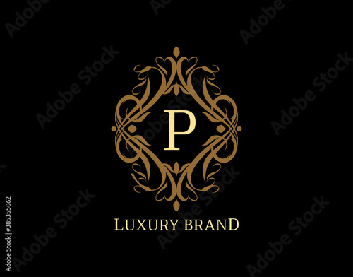 Luxury Monogram P Letter Logo. Classic Brown badge design for Royalty  Letter Stamp  Boutique   Hotel  Heraldic  Jewelry  Wedding.