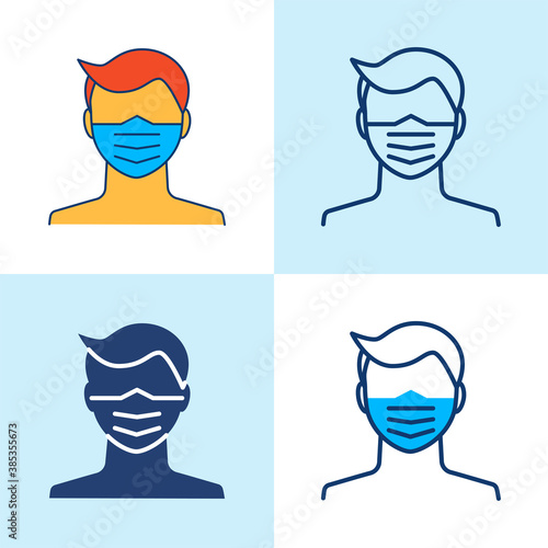 Medical face mask icon set in line style