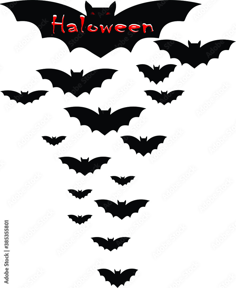 Outline of large bat and black bat on isolated background (Halloween).