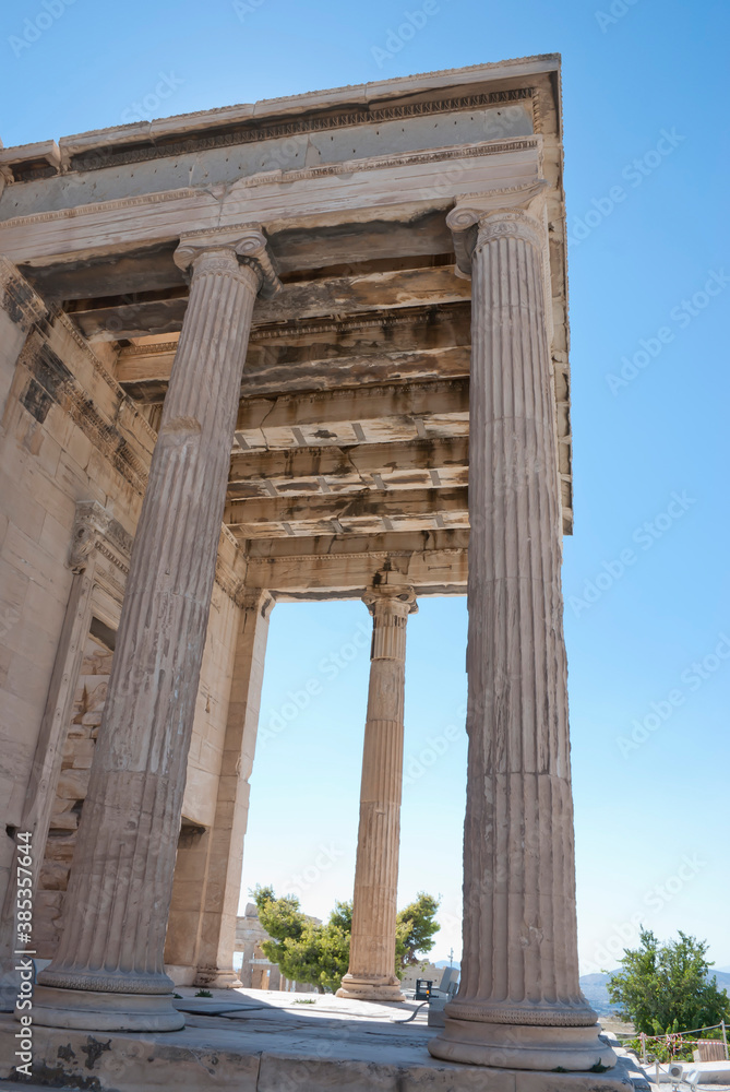 The Acropolis of Athens, Greece, August 2020: Tourist season on the Acropolis during the Coronavirus pandemic
