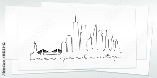New York, NY, USA Doodle Skyline Hand Drawn. City One Line Art Illustration Landmark. Minimalistic Sketch Pen Background.