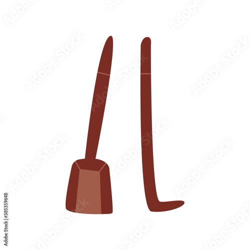 Dustpan and fireplace poker. Fireplace cleaning tool set. Hand drawn vector isolated illustration