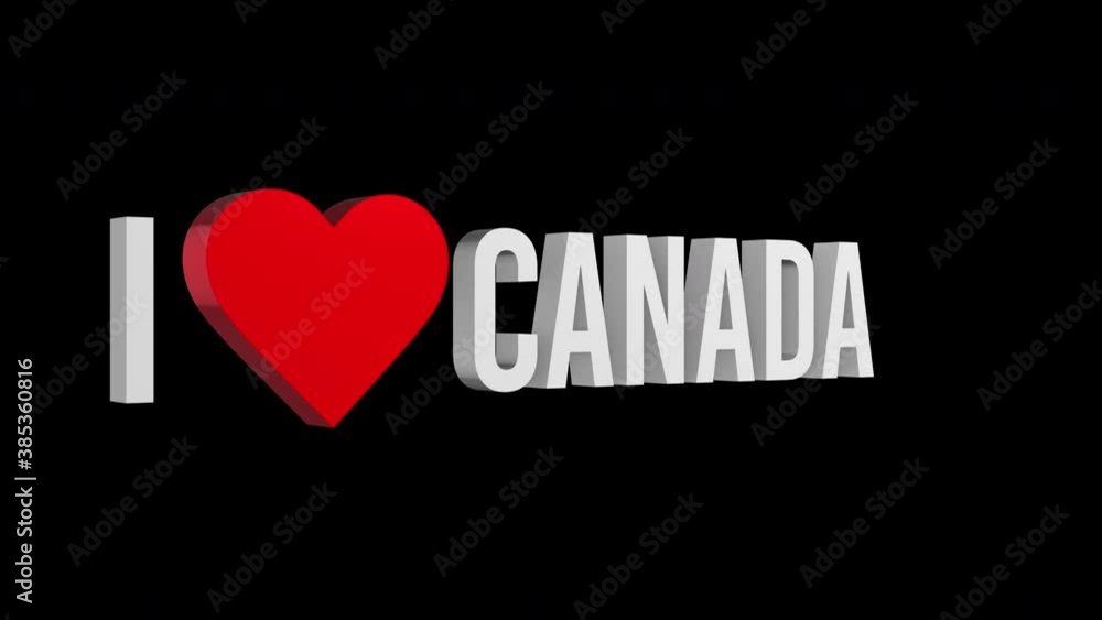 I love Canada. Text and heart 3d. Alpha channel I love Canada. Text and heart 3d. Alpha channel