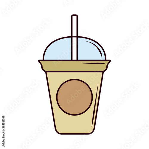 tea, takeaway disposable cup with straw line and fill