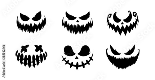 Scary and funny faces of Halloween pumpkin or ghost . Vector collection.	