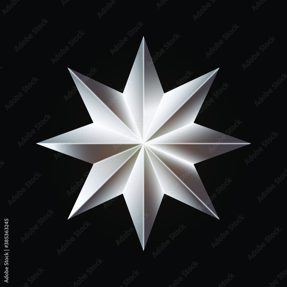 Obraz premium Realistic silver Christmas eight-pointed star. Vector illustration on black background