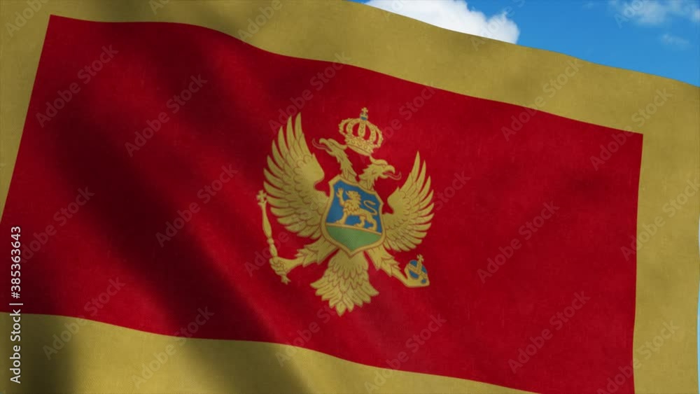 Montenegro flag waving in the wind, blue sky background. 4K Montenegro flag waving in the wind, blue sky background. 4K