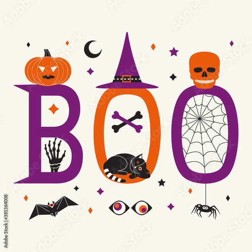 Boo Hallowen holiday quote fancy vector poster
