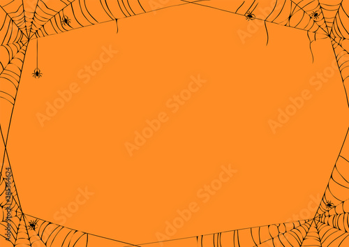 Halloween night background with spiders and web. Vector poster illustration.