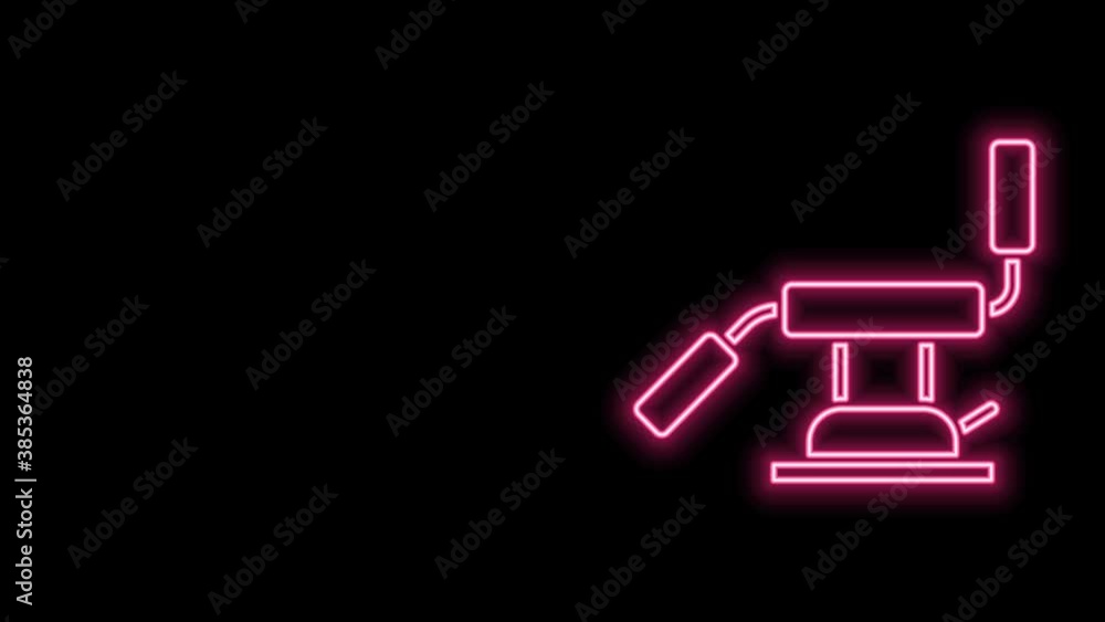 Glowing neon line Medical dental chair icon isolated on black background. Dentist chair. 4K Video motion graphic animation Glowing neon line Medical dental chair icon isolated on black background. Dentist chair. 4K Video motion graphic animation