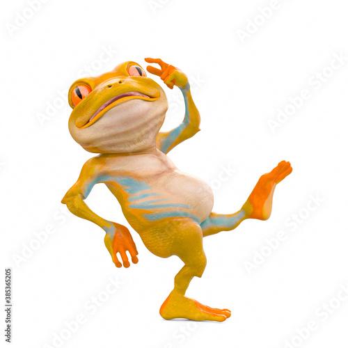 Fototapeta Naklejka Na Ścianę i Meble -  little frog cartoon is walking and thinking about