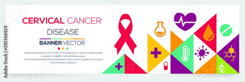 Creative (Cervical Cancer) disease Banner Word with Icons ,Vector illustration.	