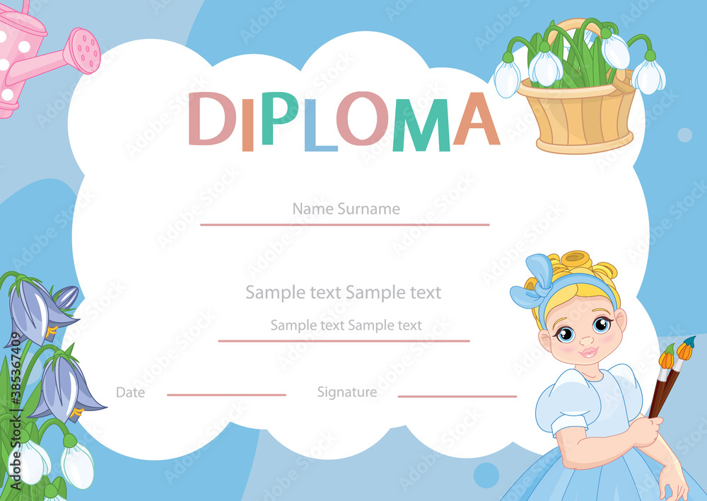 Fototapeta premium Vector Illustration Of Children Diploma