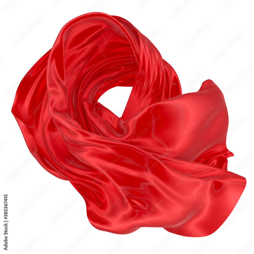 Fototapeta premium Beautiful flowing fabric of red wavy silk or satin. 3d rendering image.