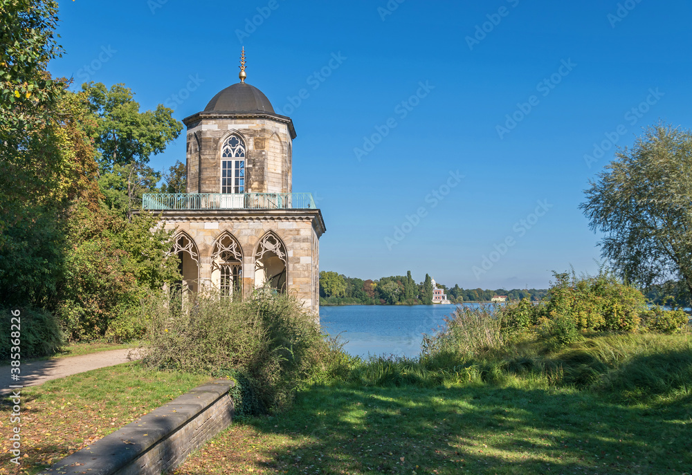 Gothic Library on the shore of the Heilige See (Holy Lake) in Potsdam, Germany