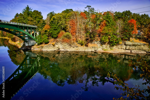 Narrowsburg Bridge in Autumnl with bright fall colors