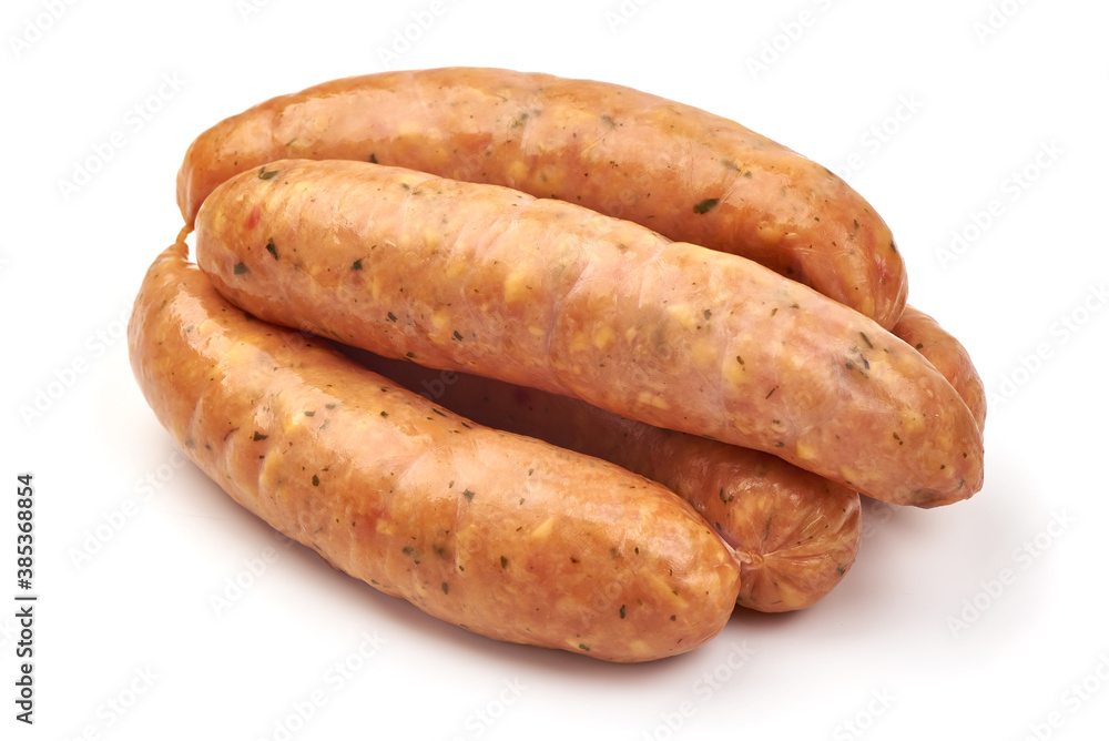 German bratwurst sausages, isolated on white background German bratwurst sausages, isolated on white background