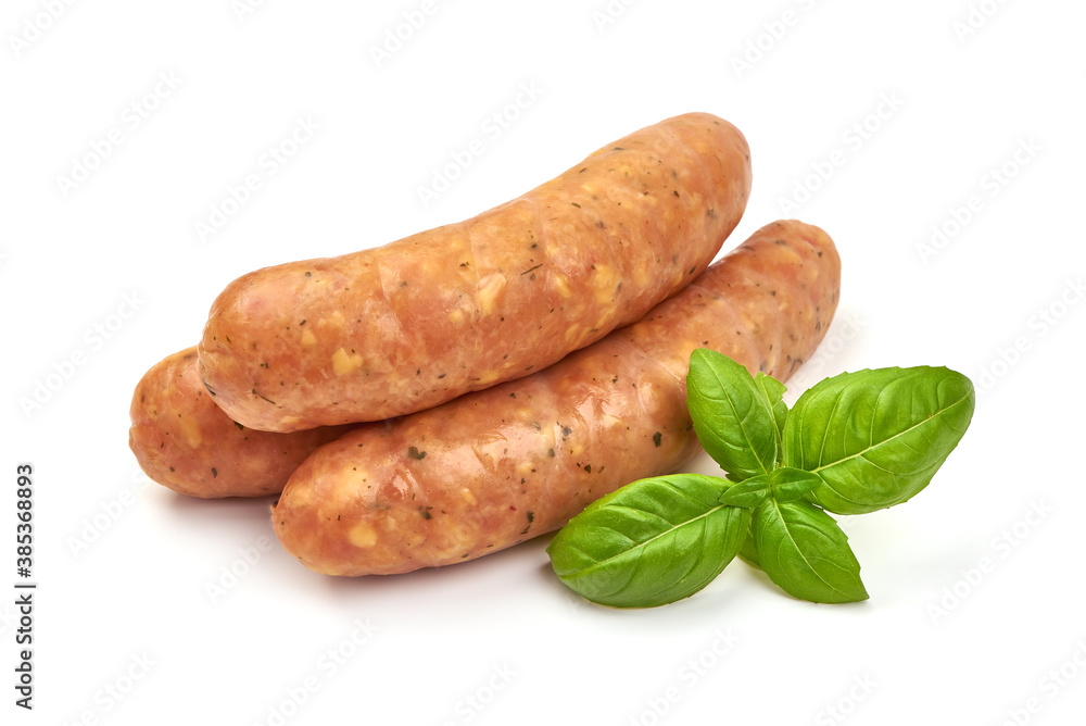 German bratwurst sausages, isolated on white background German bratwurst sausages, isolated on white background