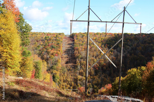 Pennsylvania power lines in the forest in autumn photo