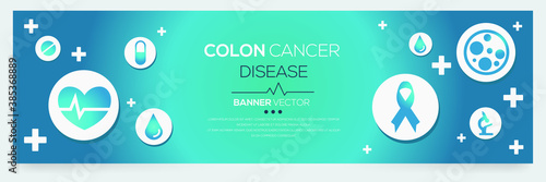 Creative (Colon cancer) disease Banner Word with Icons ,Vector illustration.	